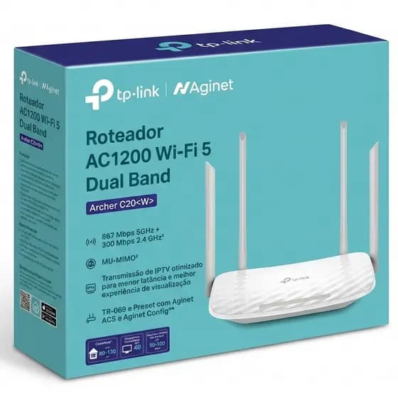 Roteador Tp-link Wireless Dual Band Archer C20W AC1200 WIFI 5 Função Repetidor, 4 Antenas - v6.8