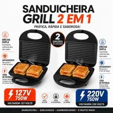 SANDUICHEIRA ELÉTRICA 220v ou 127v GRILL Prensa Dupla 2 em 1 Antiaderente MISTO QUENTE, TORRADEIRA