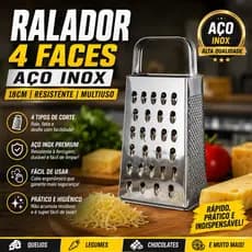 Ralador 4 Faces Aço Inox 18cm Multifuncional, Ralador de Queijo, Legumes, Cozinha Premium