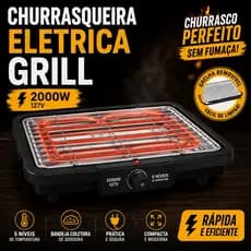 Churrasqueira Elétrica Grill 2000W 127V Grelha Removível Anti Fumaça Portátil Preta