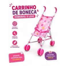 CARRINHO de BONECA Infantil Dobrável Menina ROSA Passeio Leve Resistente Presente