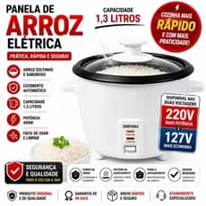 PANELA DE ARROZ ELÉTRICA 1L ou 1,3L 220v I 127v Automática Antiaderente Resistente BRANCA ou PRETA