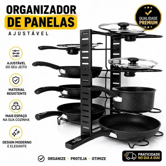 ORGANIZADOR SUPORTE Para Panelas Armário Ajustável Sortido - PRETO ou BRANCO