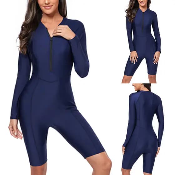 2026 Novo Maiô de Manga Longa com Zíper em Cor Sólida, Design Modesto, Roupa de Surf para Cobertura do Corpo