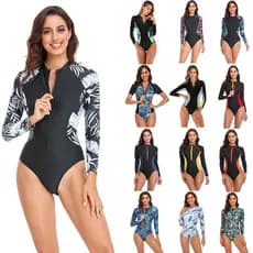 2026 Novo Estilo Maiô Feminino Uma Peça Com Zíper Manga Comprida Surf Wear Moda Praia