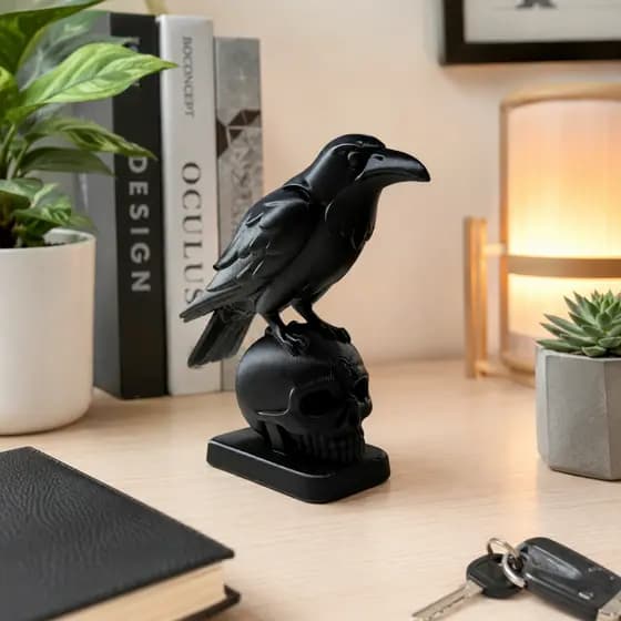 Corvo com Caveira Decorativo Gótico Dark Raven Estátua Corvo Sombrio Decoração Caveira Ornamentação