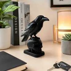 Corvo com Caveira Decorativo Gótico Dark Raven Estátua Corvo Sombrio Decoração Caveira Ornamentação