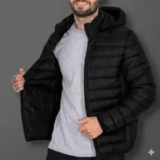 Bobojaco Masculino Jaqueta Puffer Inverno com Toca Removível Punho com Elástico Casaco Quente