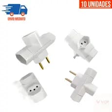 Adaptador de Tomada Benjamin 3 Pinos Formato T Universal Com 3 Entradas