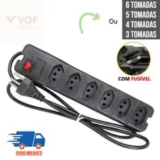 Filtro de Linha e Régua de Tomadas Com Fusível Extensão Elétrica Bivolt 3 4 5 ou 6 Tomada Tripolar