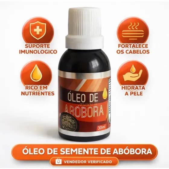 Óleo de Abóbora 30ml Puro – Antioxidante Natural | Imunidade, Cabelo Forte e Pele Saudável