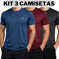 3 Camisetas Masculinas Malha Fria Kit Manga Curta para Academia