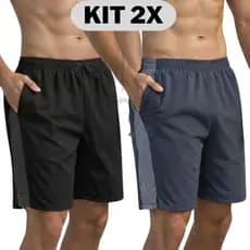 2 Shorts Academia Tactel Elastano e Dry Fit Bermuda Masculina Lisa