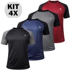 4 Camisetas Masculinas Malha Fria Kit Dry Fit Camisa Raglan Treino Academia