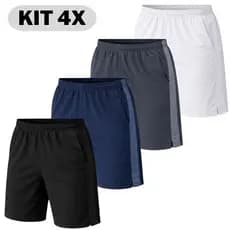4 Bermudas Masculina Academia  Kit Shorts Tactel Elastano com Dry Fit