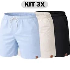 3 Shorts Masculino Mauricinho Fio Tinto Linho Casual kit Bermuda Moda Praia