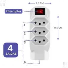 Mini Filtro De Linha 4 Tomadas Adaptador Benjamin Bivolt Interruptor De Segurança 10A 3 Pinos