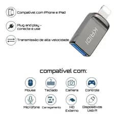 Adaptador Conector iPhone USB OTG 3.0 Marcho Transferência de Dados Kaidi