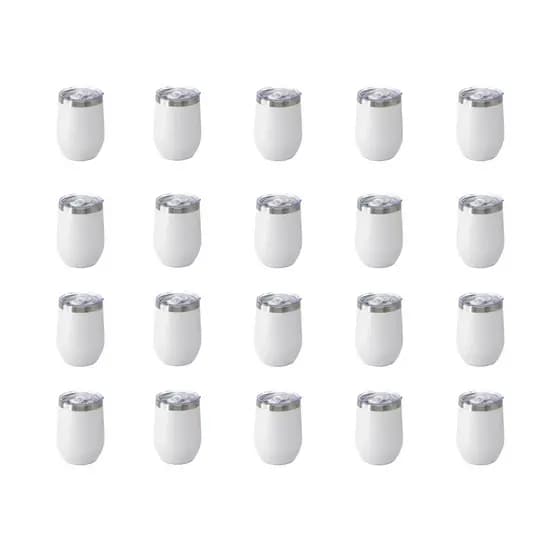 Kit 20 Copos Térmico Cuia De Cerveja Café Aço Inox 360ml Com Tampa (Branco)