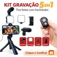 Tripé Estabilizador de Mão kit 5 em 1 gimbal Microfone Celular Gravação De Vídeo para Youtuber c LED