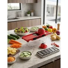 Mandoline 6 em 1 Cortador de Legumes e Frutas Ralador Multifuncional com Protetor de Mãos Inox
