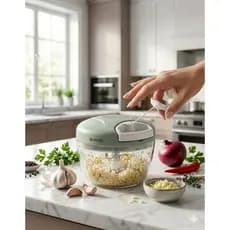 Processador Manual de Alimentos 500ml Triturador de Alho Cebola Legumes 3 Lâminas Inox Portátil