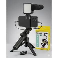 Kit Tripé Gimbal Profissional Vlogger 5 em 1 Tripé Microfone LED Controle Remoto