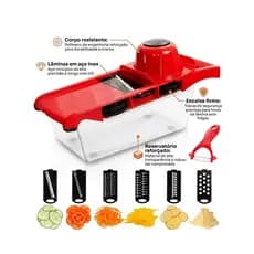 Fatiador de Legumes Mandoline 6 em 1 Ralador Cortador Profissional com 7 Lâminas em Aço Inox