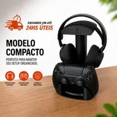Suporte Gamer Setup 2 em 1 Organizador Fone Headset controle PS5 e Controle Gamer
