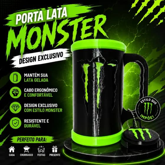 Suporte para Lata Monster Energy Caneca Porta Energético 473ml Estilo Gamer Geek Presente Criativo Estilo Copo