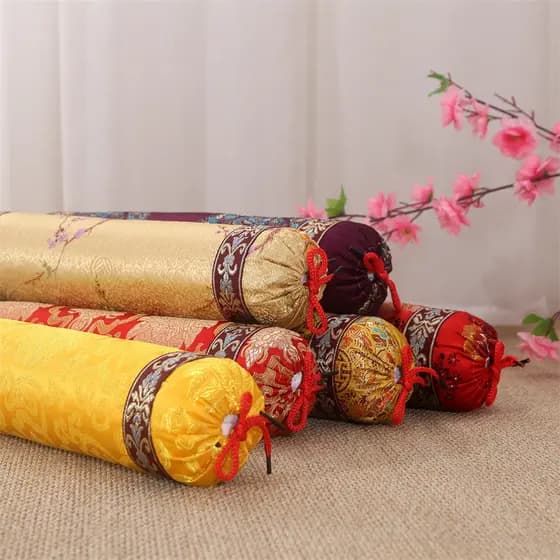 Brocado palácio travesseiro chinês fronha clássico travesseiro mogno móveis travesseiro redondo travesseiro Cervical lom