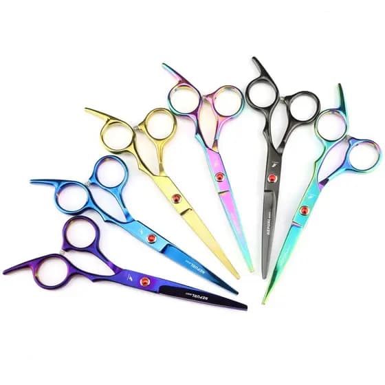 20cm Nepson galvanoplastia cor tesoura de cabeleireiro tesoura de corte de cabelo tesoura plana franja tesoura