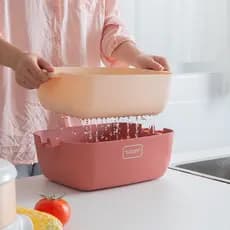 Cesta de drenagem nórdica criativa cozinha doméstica dupla camada multifuncional contraste cor espessada cesta de armaze
