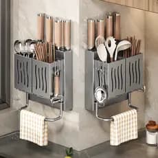 Rack de faca de cozinha multifuncional doméstico fixado na parede titular pauzinho caixa de armazenamento faca rack inte