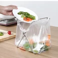 Rack de lixo de cozinha em aço inoxidável, saco de lixo, rack de armazenamento dobrável, saco de plástico, suporte para