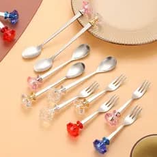 Novo criativo diamante coroa de aço inoxidável talheres colher mexendo garfo frutas sobremesa colher café correspondênci
