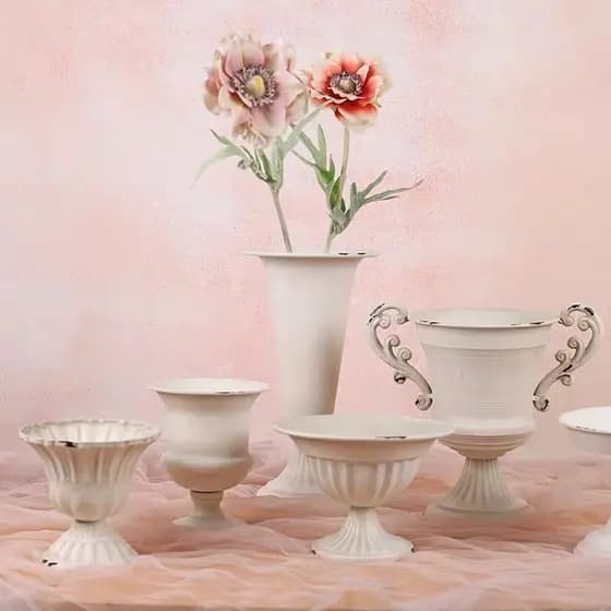Novo americano Retro branco vaso de pés altos jardinagem flor seca arranjo de flores de ferro b & b Hotel angustiado vas