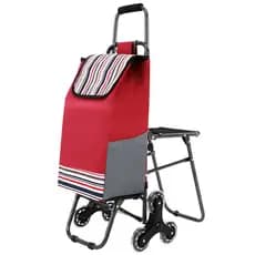 Carrinho de bagagem dobrável para escadas de escalada, carrinho com cadeira portátil para compras de supermercado, carri