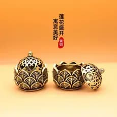 Mini queimador de incenso de lótus de latão oco ornamentos de latão Micro-esculpido pequeno queimador de cobre alça peça