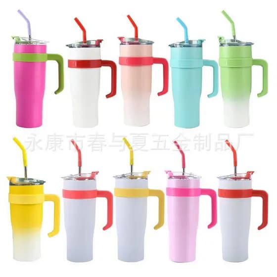 Transfronteiriço 40oz alça grande capacidade dupla camada de aço inoxidável isolado garrafa de água palha copo de água g