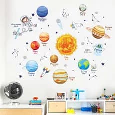 Anel de jardim de infância criação tema parede produto acabado planeta espaço tecnologia decoração da parede corredor La