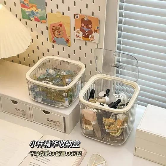 P Puff caixa de armazenamento Desktop cosméticos acrílico polimento batom cuidados com a pele Mini Flip diversos transpa
