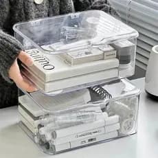 Caixa de armazenamento de mesa Clamshell acrílico transparente Anti-poeira caixa organizadora quarto dormitório escritór