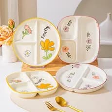 Prato de jantar compartimentado de alto valor, utensílios de mesa de cerâmica para bebês e crianças, prato de jantar com