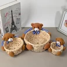 Novo estilo urso quadro cesta de armazenamento de pele de milho ins estilo bonito dos desenhos animados urso cesta de ar