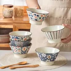 5-Polegada balde tigela de pé alto Anti-escaldante pequena tigela de arroz chapéu tigela estilo europeu casa Underglaze