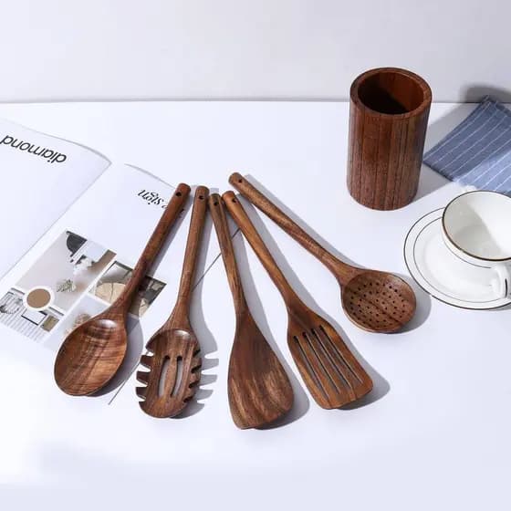 Teca cozinhar espátula de madeira maciça doméstica resistente a altas temperaturas panela antiaderente dedicada colher d