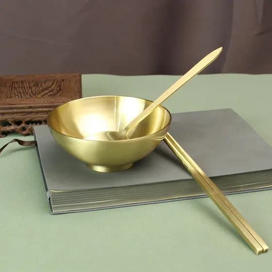 Cobre puro engrossado utensílios de mesa pauzinhos colher garfo conjunto doméstico Anti-escaldante tigela de arroz de br