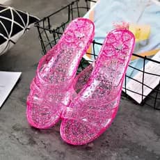 Casa chinelos de cristal feminino verão transparente All-Match sandálias de cristal plano banheiro desodorante Anti-desl