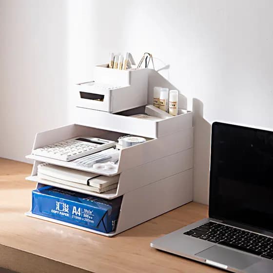 Japonês simples escritório Desktop arquivo caixa de armazenamento tipo gaveta plástico empilhável A4 pasta de papel orga